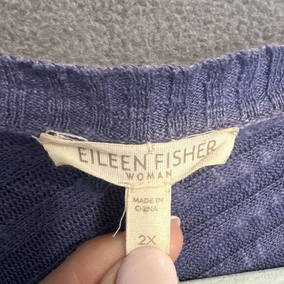 Eileen Fisher Linen Blend Slub Knit Open Front Cardigan Plus Size 2X Blue - Picture 3 of 8